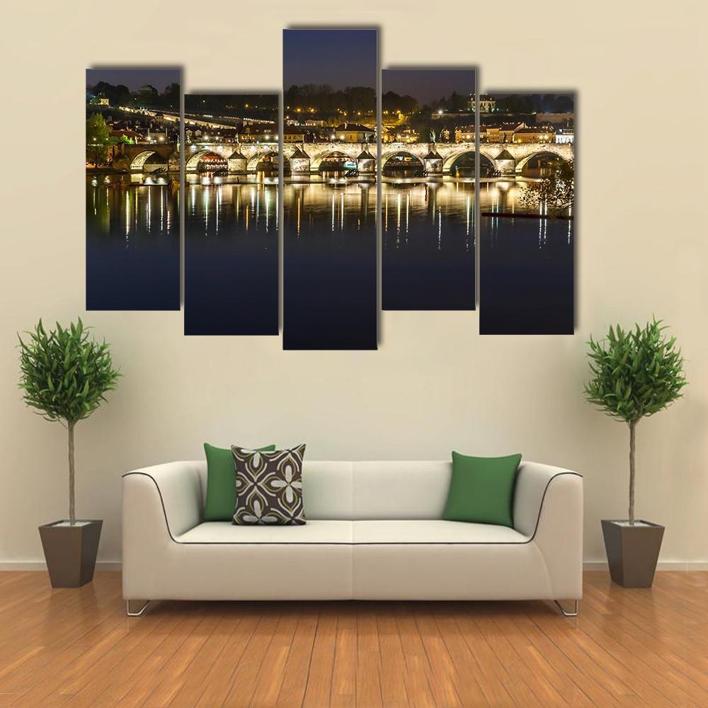 Charles Bridge Canvas Wall Art-5 Pop-Gallery Wrap-47" x 32"-Tiaracle