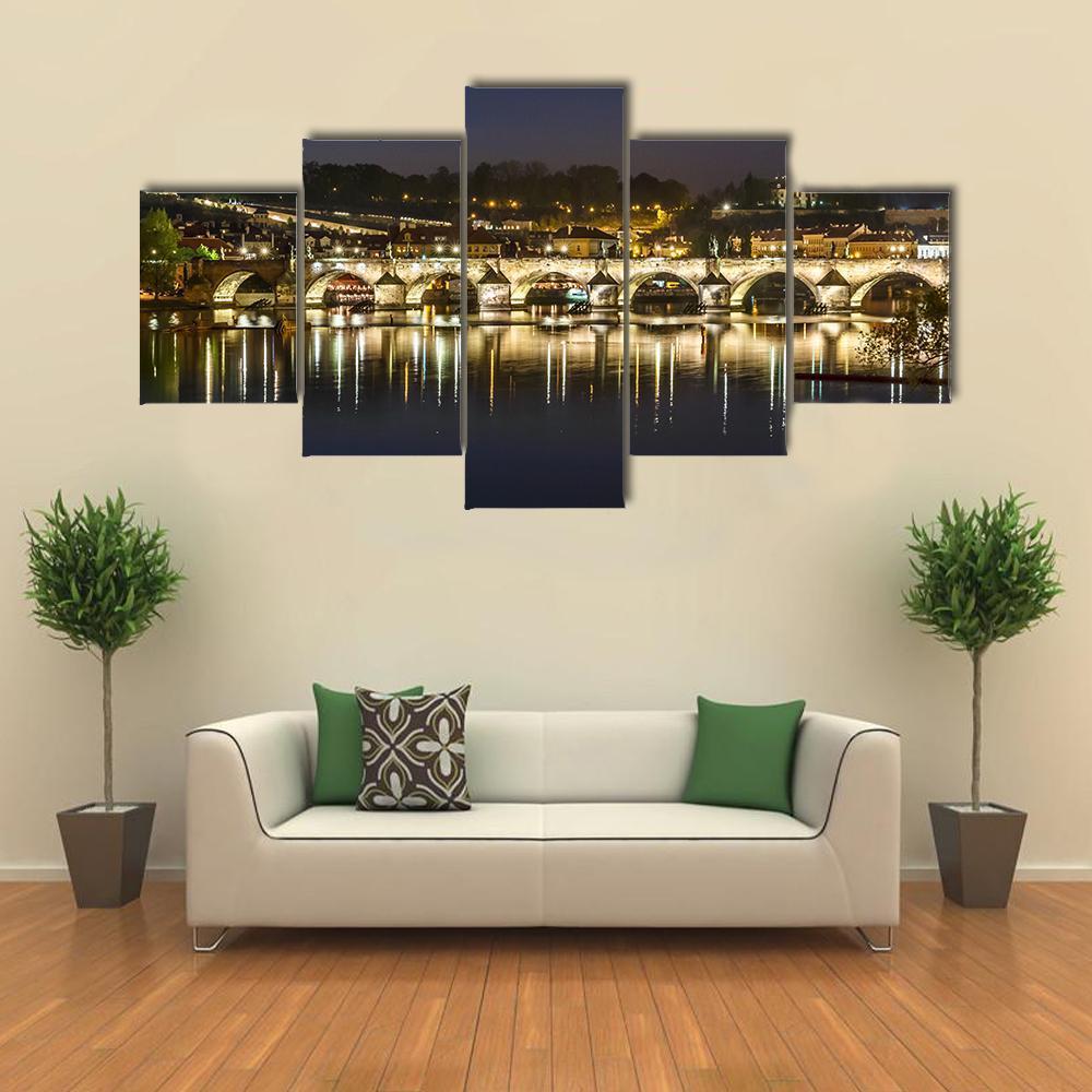 Charles Bridge Canvas Wall Art-5 Star-Gallery Wrap-62" x 32"-Tiaracle