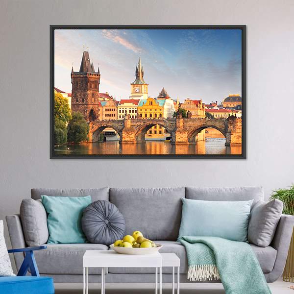 Charles Bridge Prague Canvas Wall Art-1 Piece-Floating Frame-24" x 16"-Tiaracle