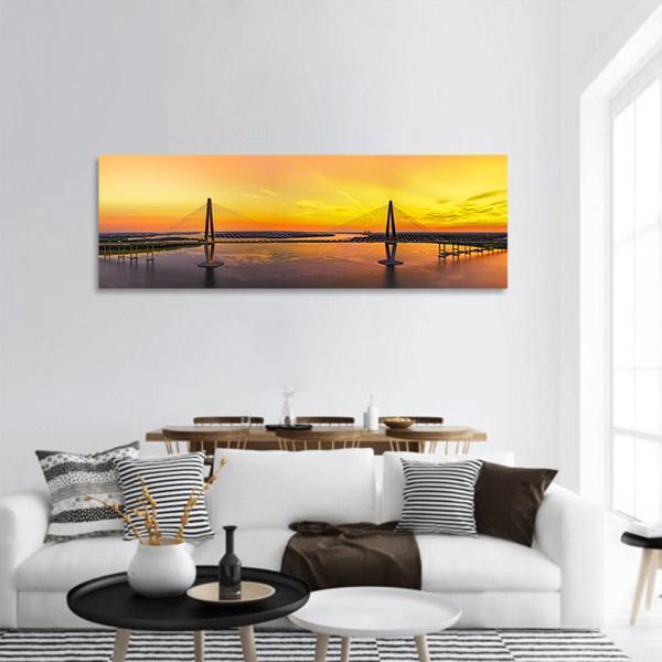 Charleston Bridge Panoramic Canvas Wall Art-3 Piece-25" x 08"-Tiaracle