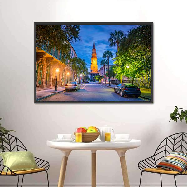 Charleston Downtown Canvas Wall Art-1 Piece-Floating Frame-24" x 16"-Tiaracle