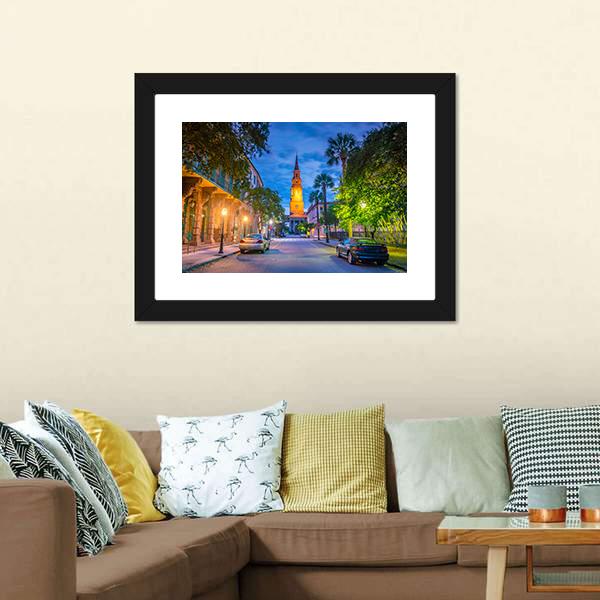 Charleston Downtown Canvas Wall Art-1 Piece-Framed Print-20" x 16"-Tiaracle