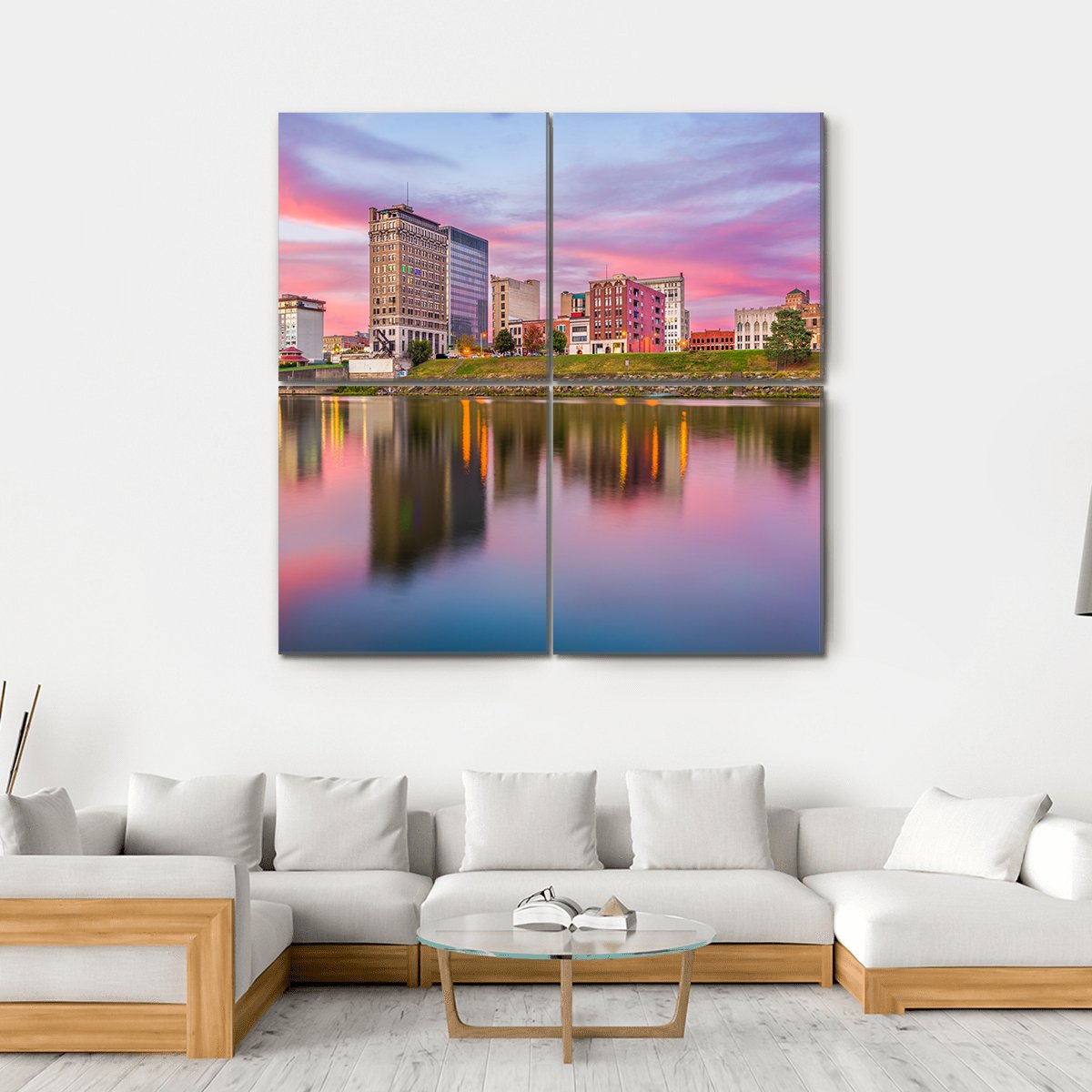 Charleston Downtown Skyline Canvas Wall Art-4 Square-Gallery Wrap-17" x 17"-Tiaracle