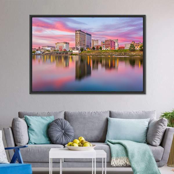 Charleston Downtown Skyline Canvas Wall Art-1 Piece-Floating Frame-24" x 16"-Tiaracle