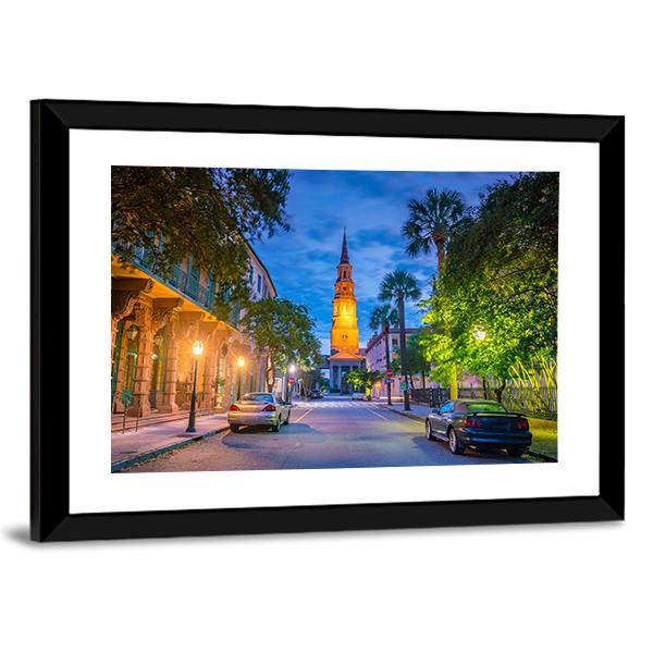 Charleston Downtown Vertical Canvas Wall Art-3 Vertical-Gallery Wrap-12" x 25"-Tiaracle