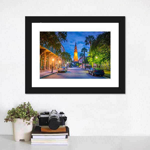 Charleston Downtown Vertical Canvas Wall Art-3 Vertical-Gallery Wrap-12" x 25"-Tiaracle