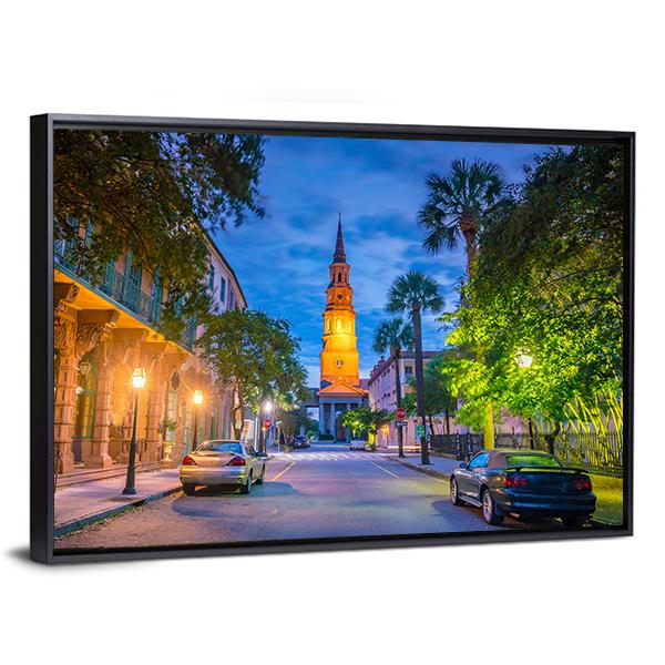 Charleston Downtown Vertical Canvas Wall Art-3 Vertical-Gallery Wrap-12" x 25"-Tiaracle
