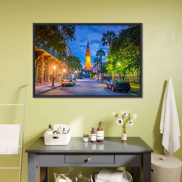 Charleston Downtown Vertical Canvas Wall Art-3 Vertical-Gallery Wrap-12" x 25"-Tiaracle