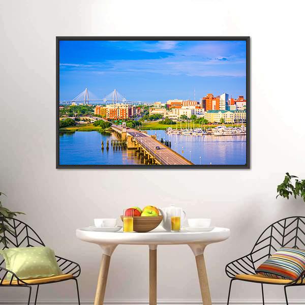 Charleston Skyline &amp; Ashley River Canvas Wall Art-3 Horizontal-Gallery Wrap-25" x 16"-Tiaracle