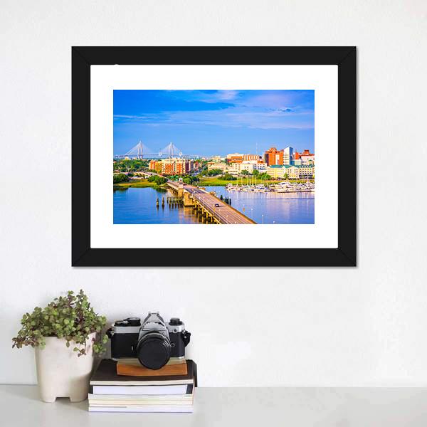 Charleston Skyline & Ashley River Canvas Wall Art-1 Piece-Framed Print-20" x 16"-Tiaracle