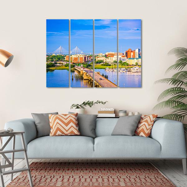 Charleston Skyline &amp; Ashley River Canvas Wall Art-4 Horizontal-Gallery Wrap-34" x 24"-Tiaracle