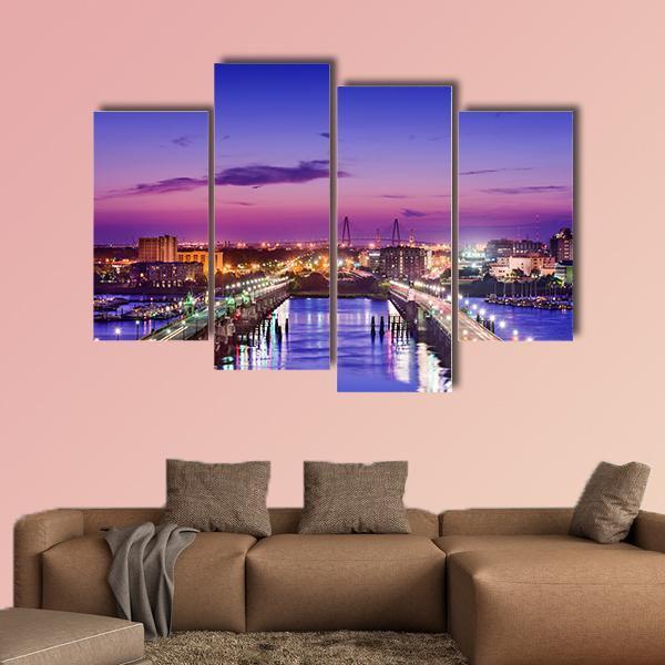 Charleston Skyline Canvas Wall Art-4 Pop-Gallery Wrap-50" x 32"-Tiaracle