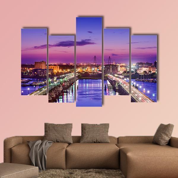 Charleston Skyline Canvas Wall Art-5 Pop-Gallery Wrap-47" x 32"-Tiaracle