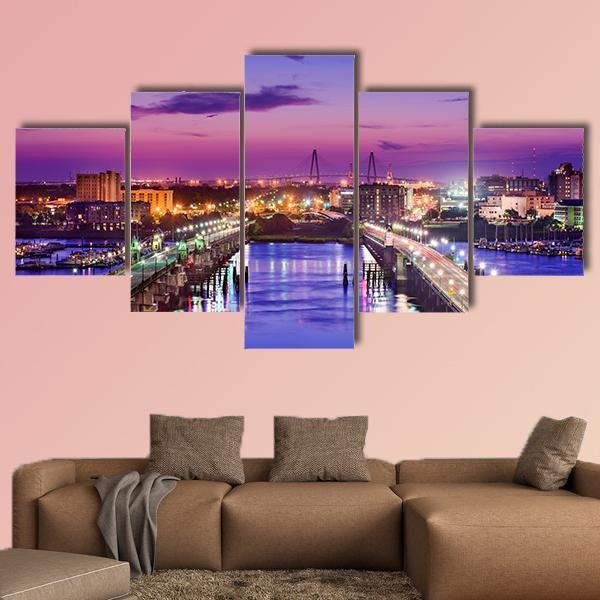 Charleston Skyline Canvas Wall Art-4 Pop-Gallery Wrap-50" x 32"-Tiaracle