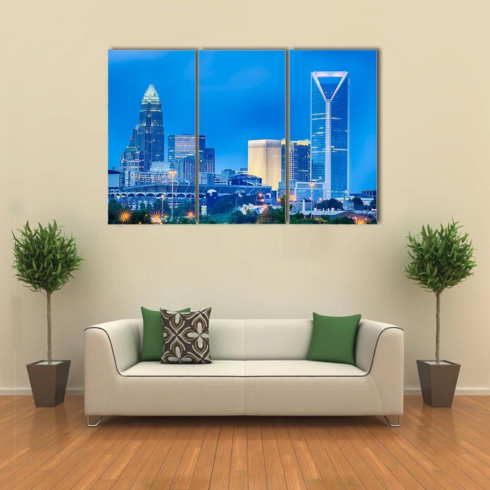 Charlotte Financial District Canvas Wall Art-3 Horizontal-Gallery Wrap-37" x 24"-Tiaracle