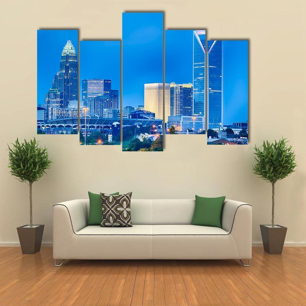Charlotte Financial District Canvas Wall Art-5 Pop-Gallery Wrap-47" x 32"-Tiaracle