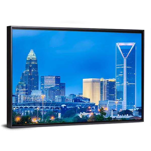 Charlotte Financial District Canvas Wall Art-3 Horizontal-Gallery Wrap-25" x 16"-Tiaracle