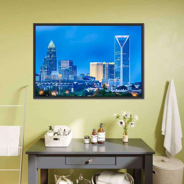 Charlotte Financial District Canvas Wall Art-3 Horizontal-Gallery Wrap-25" x 16"-Tiaracle