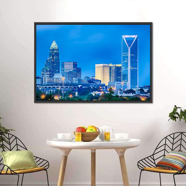 Charlotte Financial District Canvas Wall Art-3 Horizontal-Gallery Wrap-25" x 16"-Tiaracle