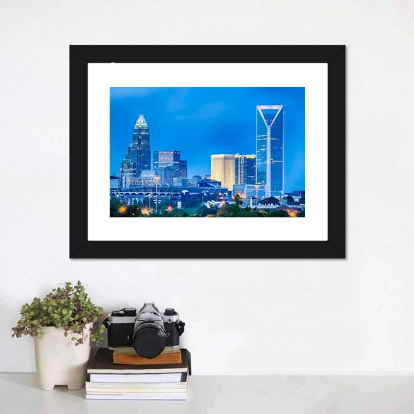 Charlotte Financial District Canvas Wall Art-1 Piece-Framed Print-20" x 16"-Tiaracle