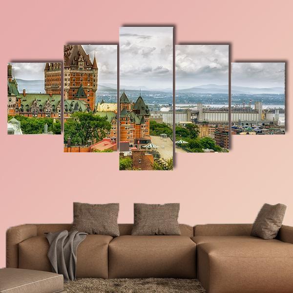 Chateau Frontenac In Quebec Canvas Wall Art-5 Star-Gallery Wrap-62" x 32"-Tiaracle