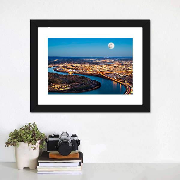 Chattanooga Downtown At Night Canvas Wall Art-1 Piece-Framed Print-20" x 16"-Tiaracle