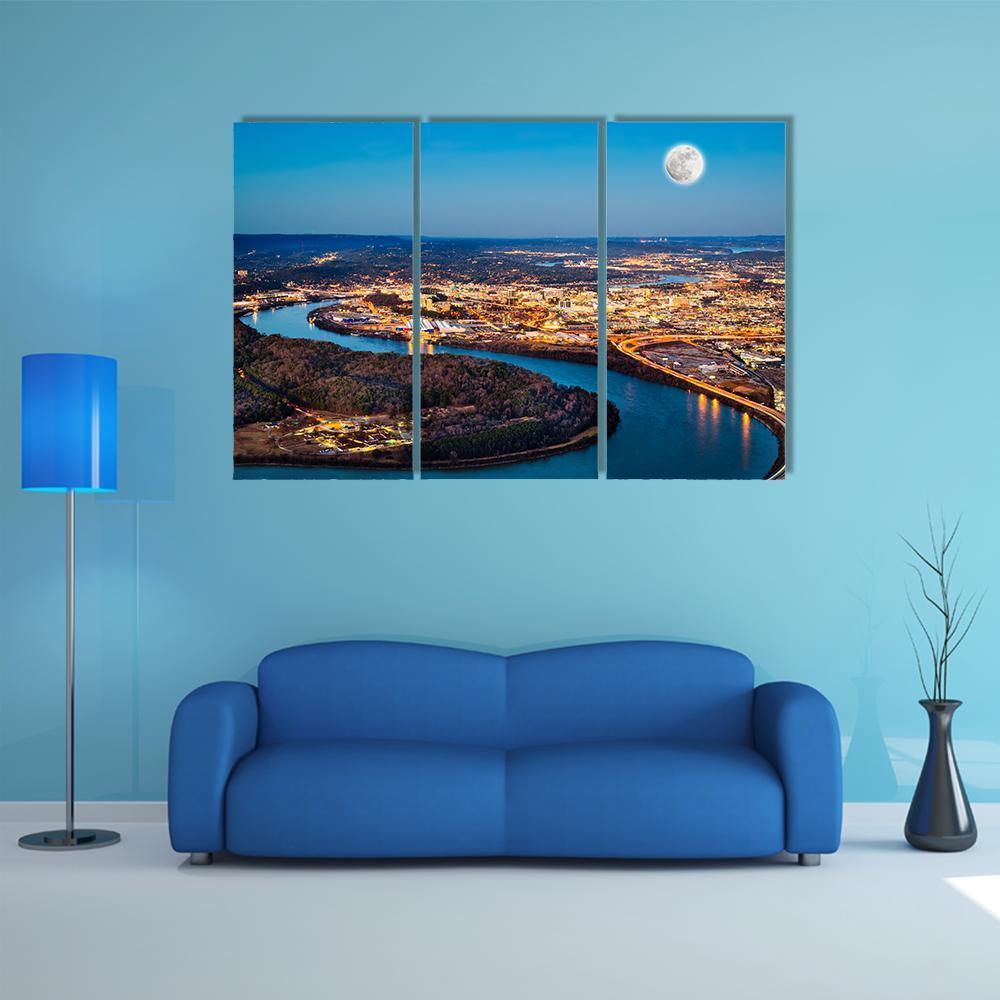 Chattanooga Downtown At Night Canvas Wall Art-3 Horizontal-Gallery Wrap-37" x 24"-Tiaracle