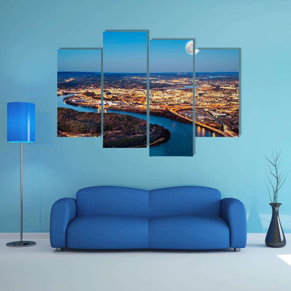 Chattanooga Downtown At Night Canvas Wall Art-3 Horizontal-Gallery Wrap-37" x 24"-Tiaracle