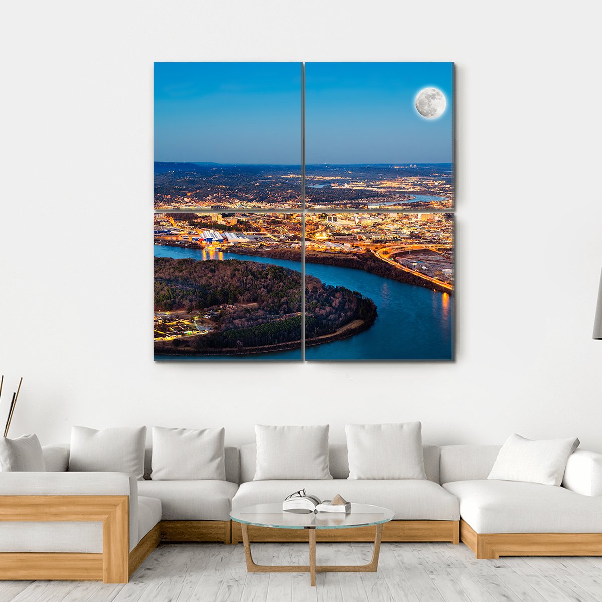 Chattanooga Downtown At Night Canvas Wall Art-4 Square-Gallery Wrap-17" x 17"-Tiaracle