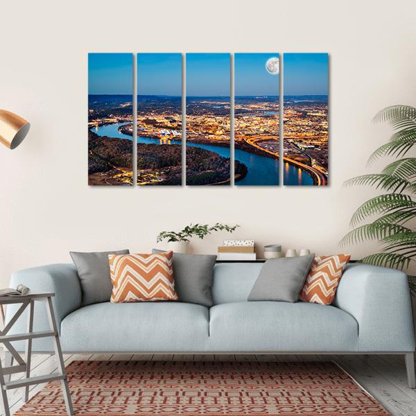 Chattanooga Downtown At Night Canvas Wall Art-5 Horizontal-Gallery Wrap-22" x 12"-Tiaracle
