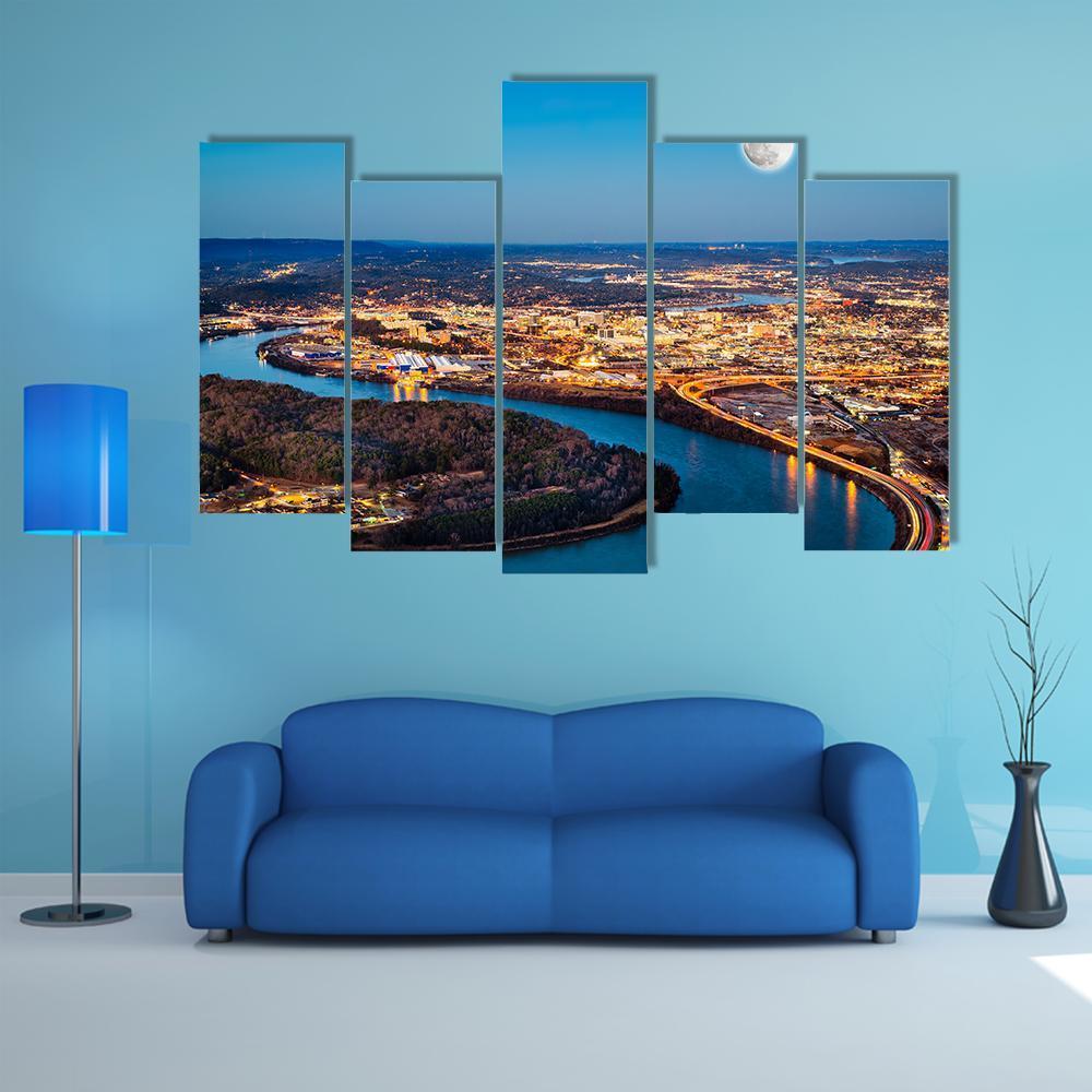 Chattanooga Downtown At Night Canvas Wall Art-5 Pop-Gallery Wrap-47" x 32"-Tiaracle