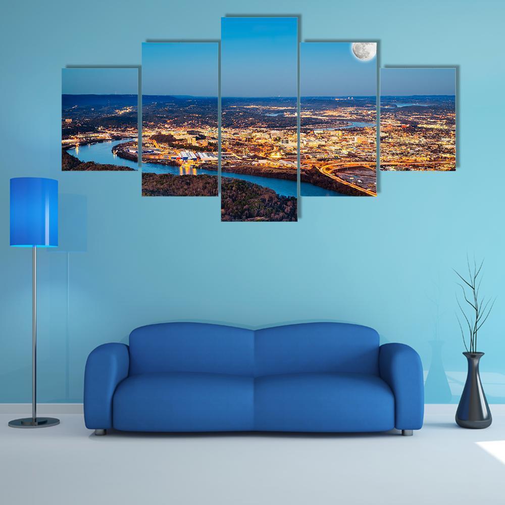 Chattanooga Downtown At Night Canvas Wall Art-5 Star-Gallery Wrap-62" x 32"-Tiaracle