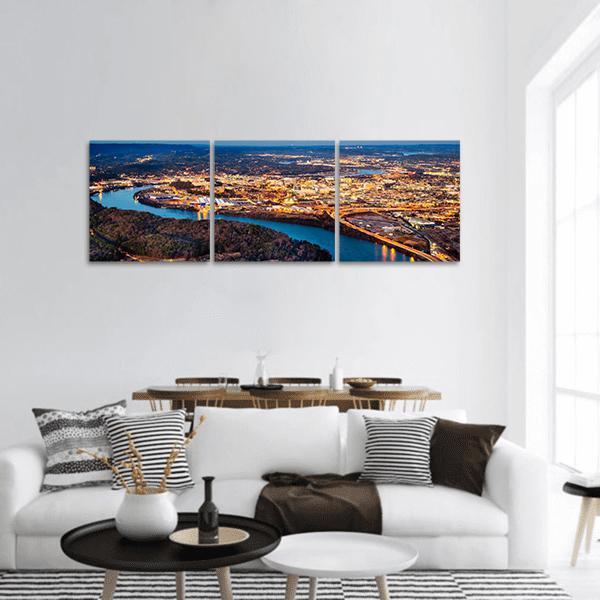 Chattanooga Downtown At Night Panoramic Canvas Wall Art-3 Piece-25" x 08"-Tiaracle