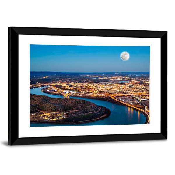 Chattanooga Downtown At Night Panoramic Canvas Wall Art-1 Piece-36" x 12"-Tiaracle