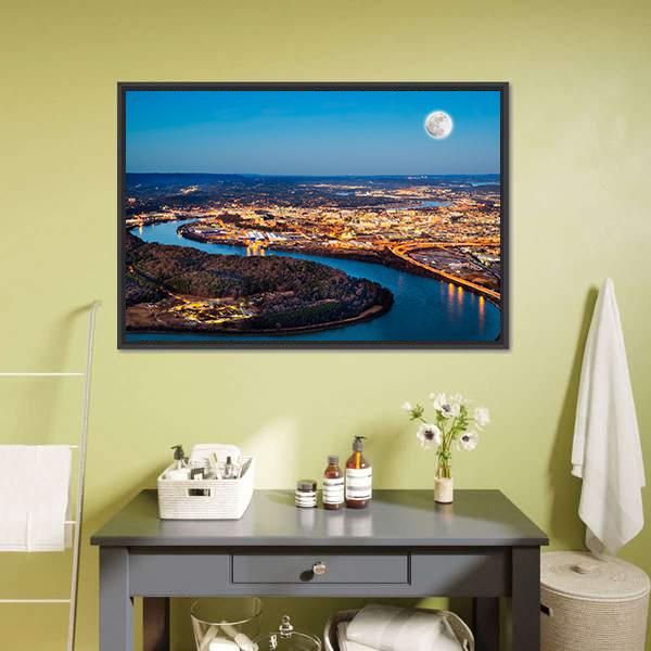 Chattanooga Downtown At Night Panoramic Canvas Wall Art-1 Piece-36" x 12"-Tiaracle
