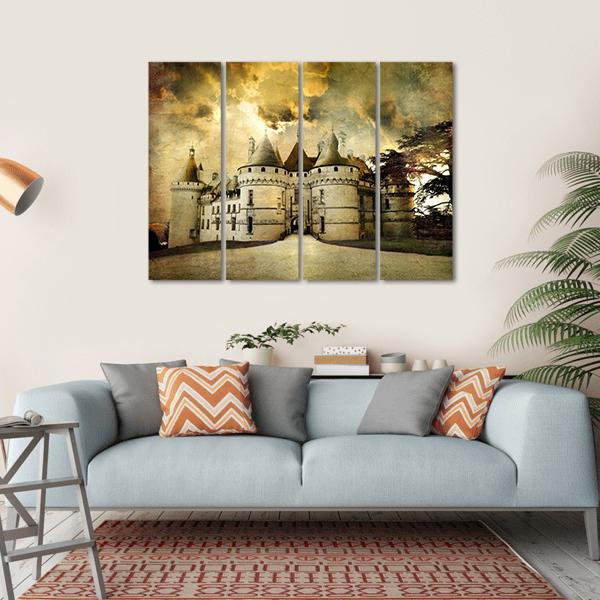 Chaumont Castle Canvas Wall Art in beige, brown and yellow, hung on a wall