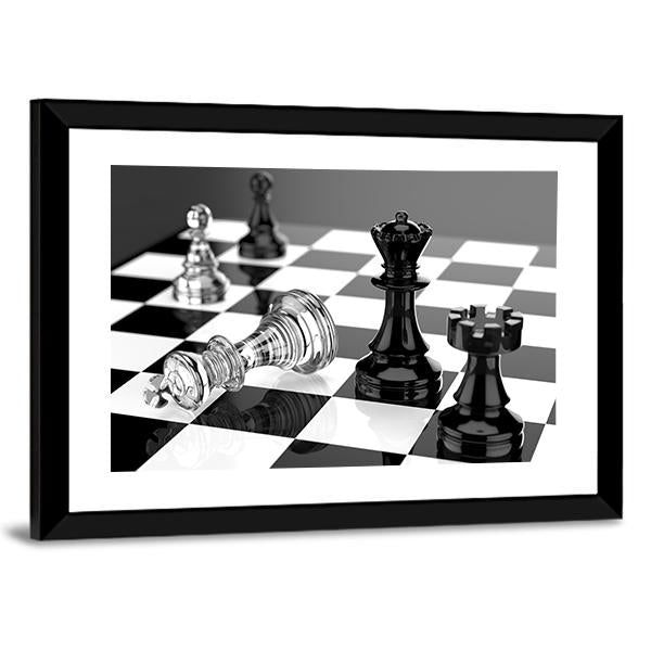 Checkmate With Black And White Board And Glass Pieces Canvas Wall Art-5 Horizontal-Gallery Wrap-22&quot; x 12&quot;-Tiaracle