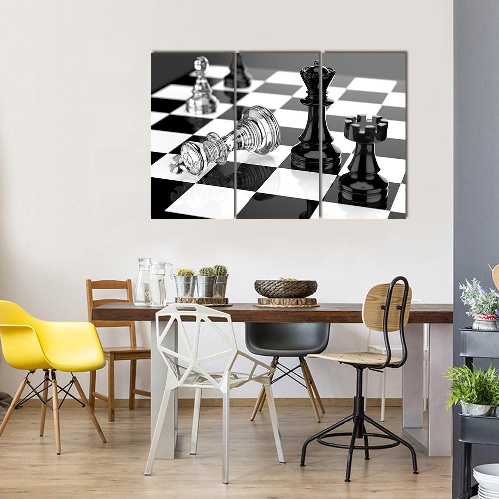 Checkmate With Black &amp; White Board Canvas Wall Art-3 Horizontal-Gallery Wrap-37&quot; x 24&quot;-Tiaracle