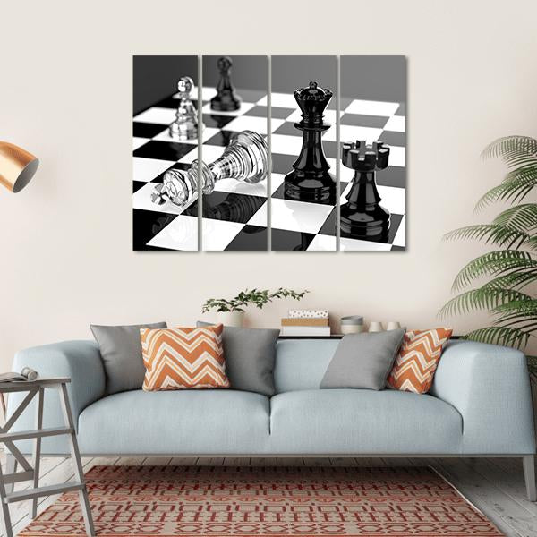 Checkmate With Black And White Board And Glass Pieces Canvas Wall Art-4 Horizontal-Gallery Wrap-34" x 24"-Tiaracle