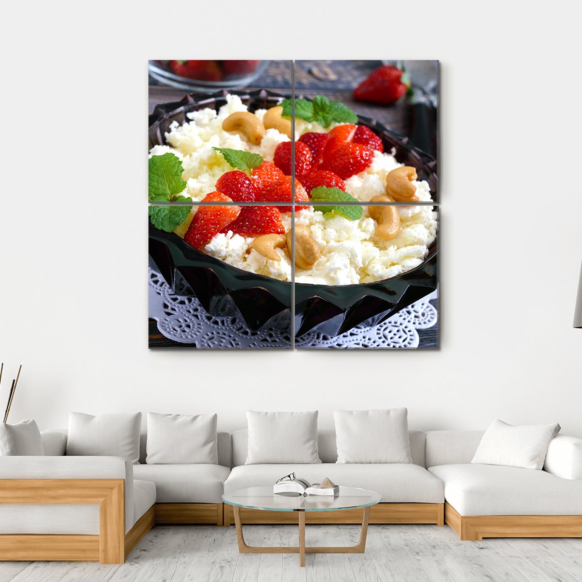 Cheese With Strawberries & Nuts Canvas Wall Art-4 Square-Gallery Wrap-17" x 17"-Tiaracle