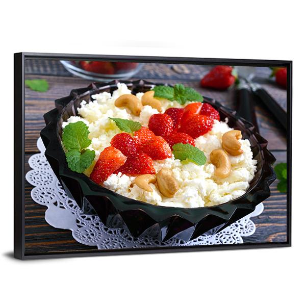 Cheese With Strawberries & Nuts Canvas Wall Art-3 Horizontal-Gallery Wrap-25" x 16"-Tiaracle
