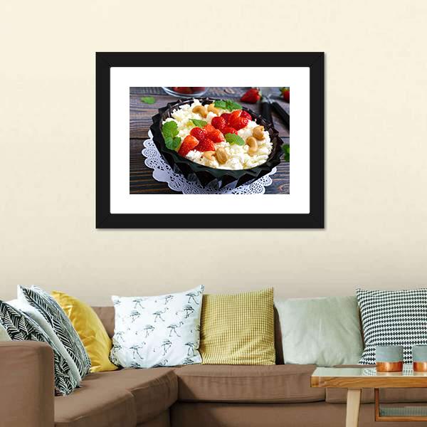Cheese With Strawberries & Nuts Canvas Wall Art-1 Piece-Framed Print-20" x 16"-Tiaracle