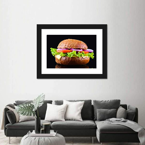 Cheeseburger Canvas Wall Art-1 Piece-Framed Print-20" x 16"-Tiaracle