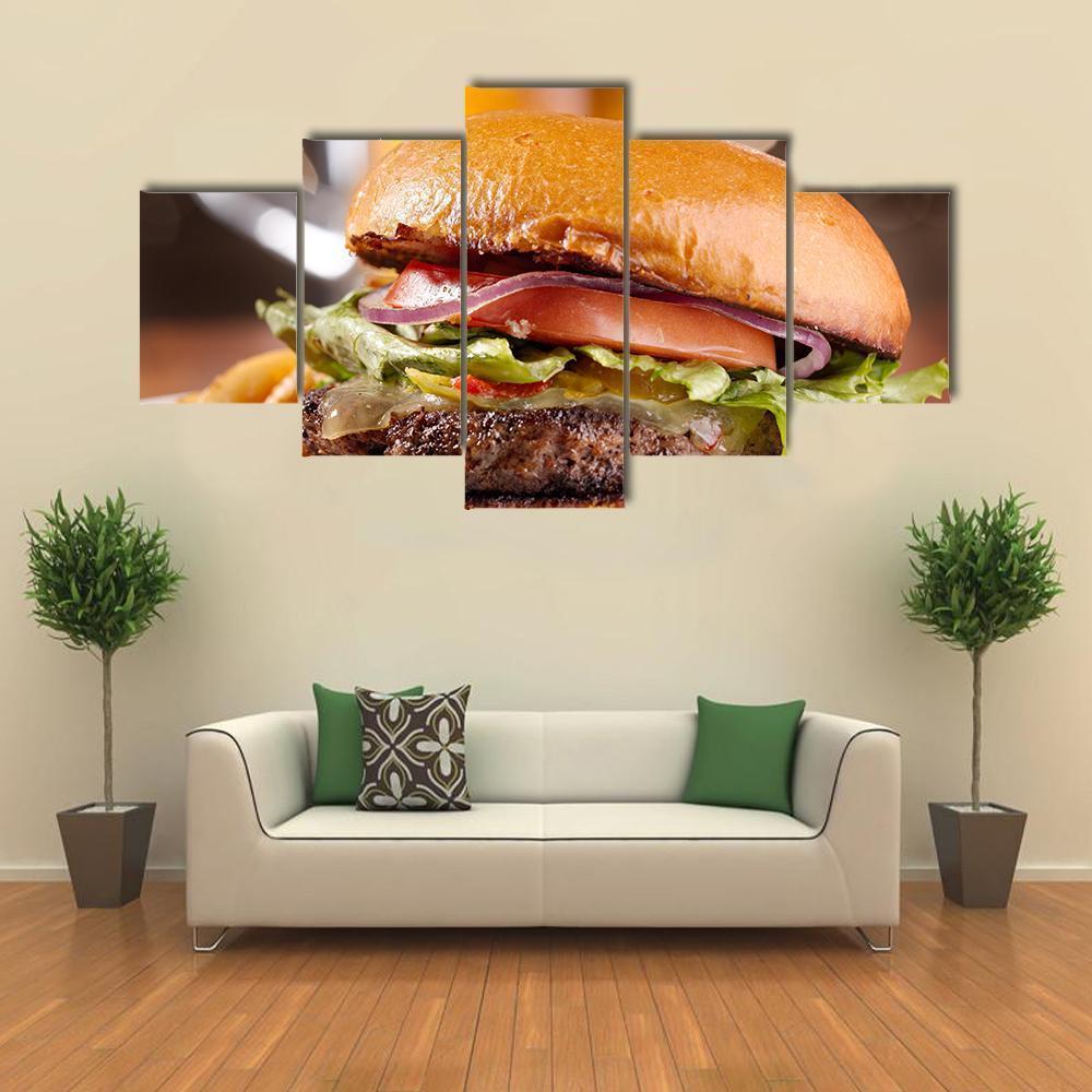 Cheeseburger Canvas Wall Art-5 Star-Gallery Wrap-62" x 32"-Tiaracle