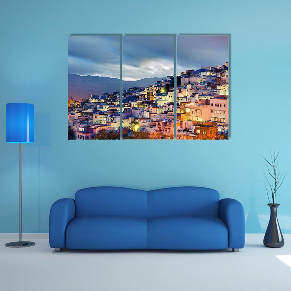 Chefchaouen Blue Town Canvas Wall Art-3 Horizontal-Gallery Wrap-37" x 24"-Tiaracle