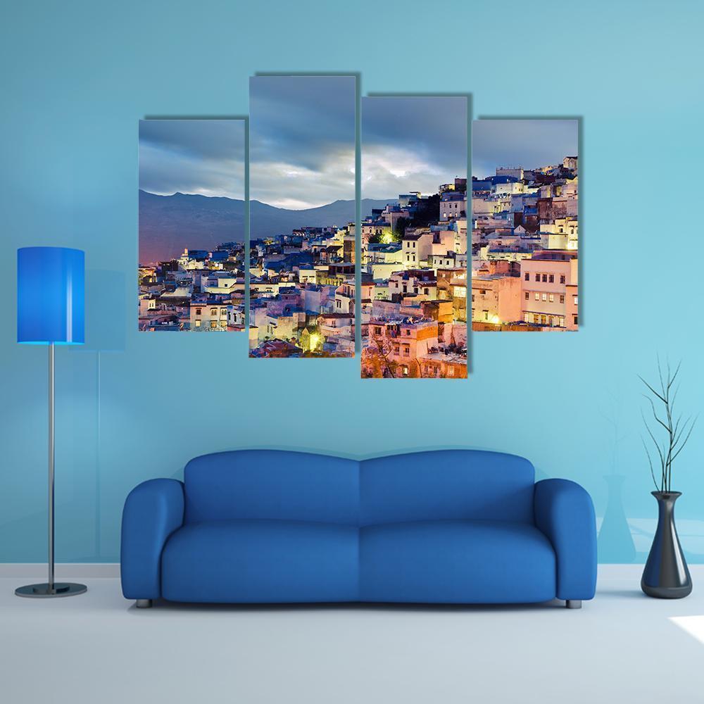 Chefchaouen Blue Town Canvas Wall Art-4 Pop-Gallery Wrap-50" x 32"-Tiaracle
