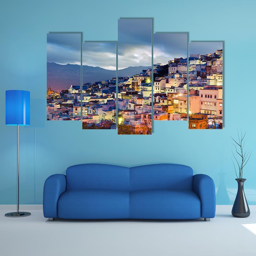 Chefchaouen Blue Town Canvas Wall Art-5 Pop-Gallery Wrap-47" x 32"-Tiaracle