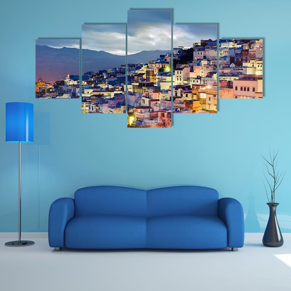 Chefchaouen Blue Town Canvas Wall Art-5 Star-Gallery Wrap-62" x 32"-Tiaracle