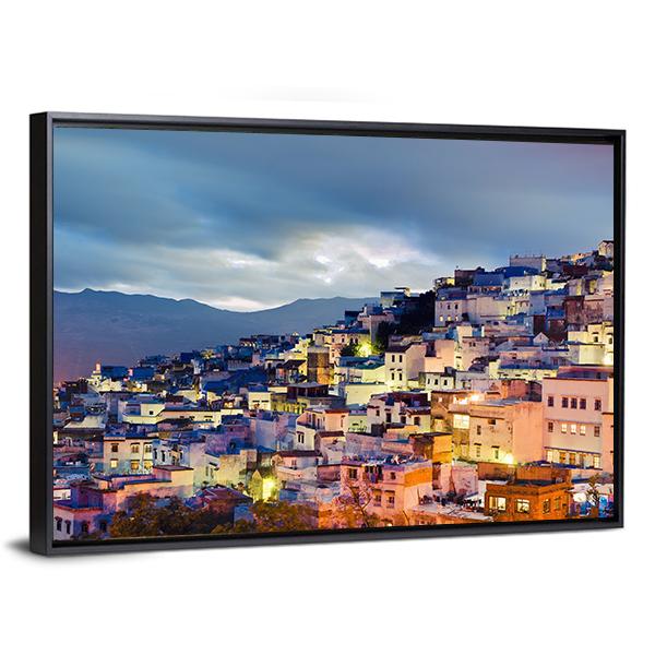 Chefchaouen Blue Town Canvas Wall Art-3 Horizontal-Gallery Wrap-25" x 16"-Tiaracle