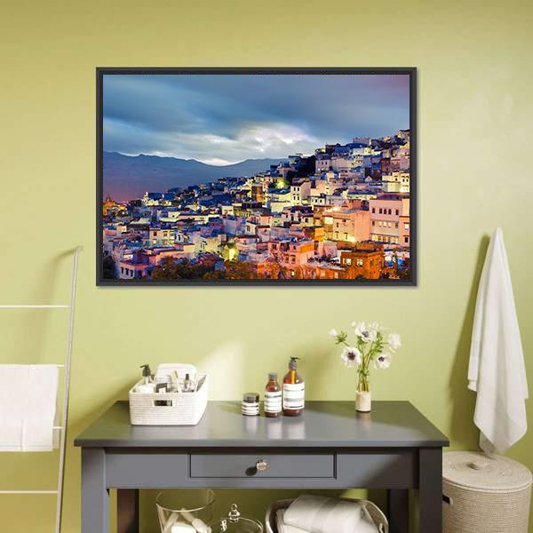 Chefchaouen Blue Town Canvas Wall Art-3 Horizontal-Gallery Wrap-25" x 16"-Tiaracle
